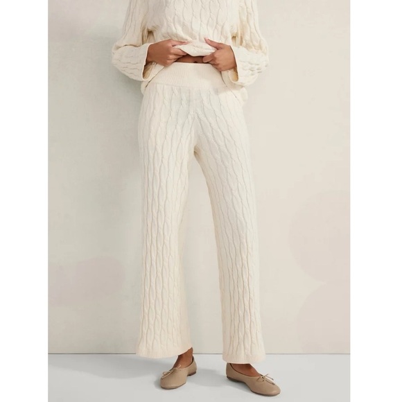 NWT Haven Well Within Cotton Cashmere Cable Knit Wide Leg Pants Off White Birch - Picture 1 of 12